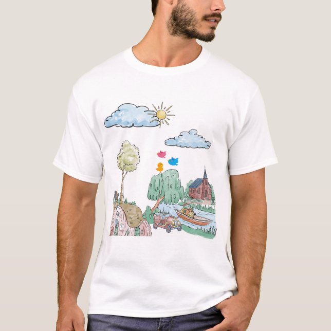  Peaceful Lake with Trees T Shirt (Framsida)