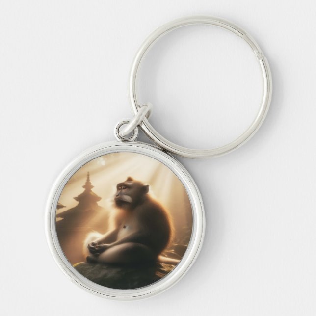 Peaceful Monkey Keychain Rund Silverfärgad Nyckelring (Framsidan)