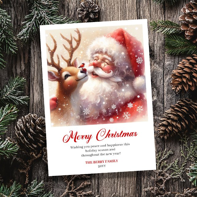 Peaceful Santa And Rudolph Joyful Christmas Card Julkort (Peaceful Santa And Rudolph Joyful Christmas Greeting Card)