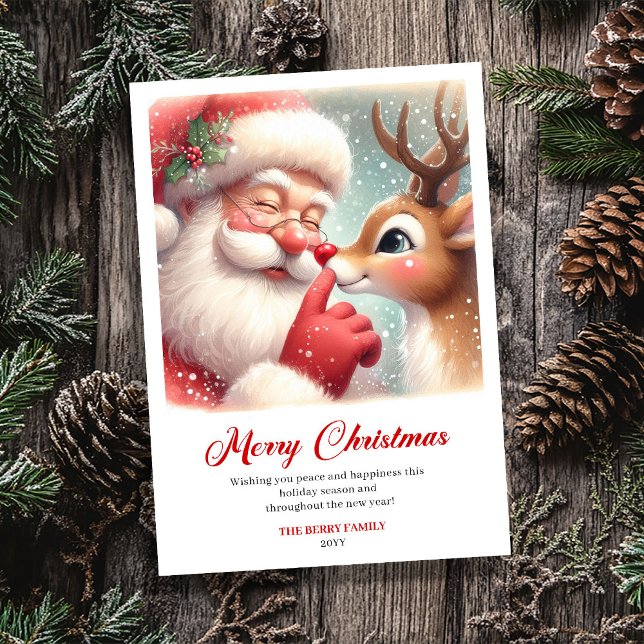 Peaceful Santa And Rudolph Winter Glow Greeting  Julkort (Peaceful Santa And Rudolph Winter Glow Greeting Card)