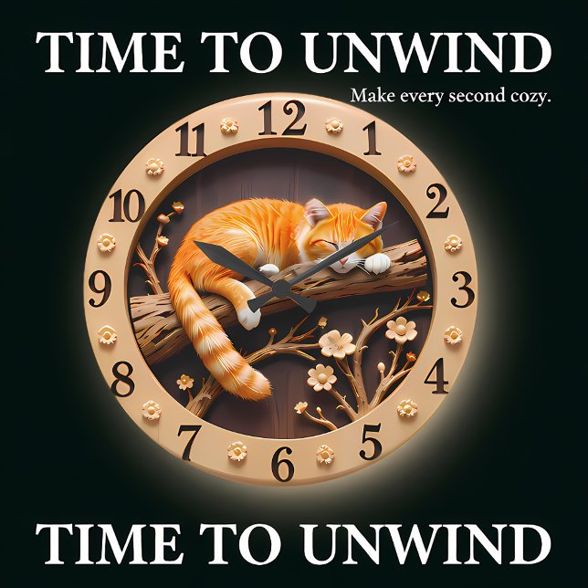 Peaceful Sleeping Orange Tabby Cat Stor Klocka (Skapare uppladdad)