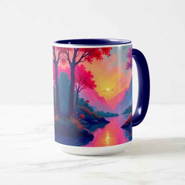 Peaceful Sunset Mountains Fantasy Landscape Mugg (Framsida höger)
