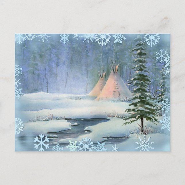 PEACEFUL TIPI & SNÖFLINGOR by SHARON SHARPE Vykort (Framsida)