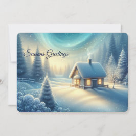 Peaceful Winter Cabin Seasons Greetings Flat Card Julkort