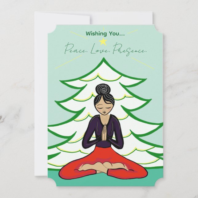 Peaceful Yogi by Christmas Tree Holiday Card Julkort (Framsida)