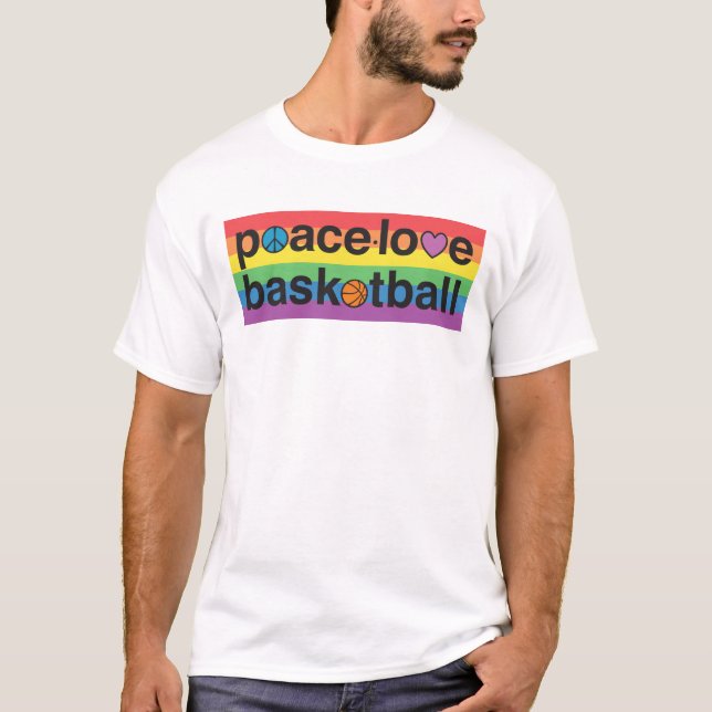 PeaceLoveBasketball PRIDE Unisex T-Shirt (vitt) (Framsida)