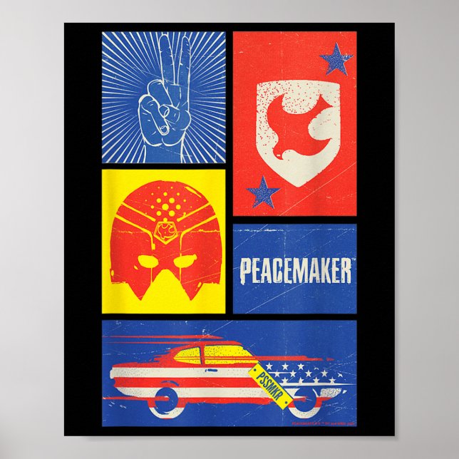 Peacemaker Sign, Shield, Helmet And Car  Poster (Framsidan)