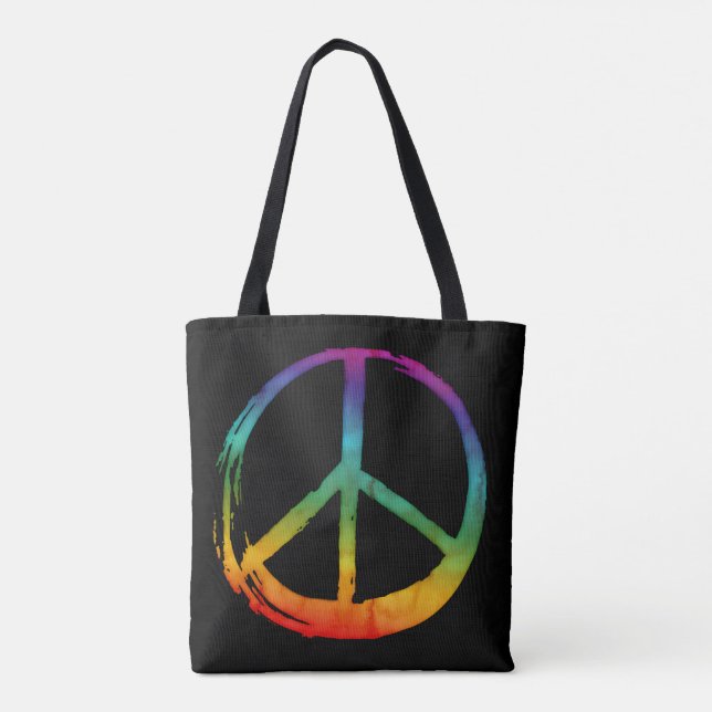 Peacesymboltecken - 60 s Psychedelic Hippie Tie-Dy Tygkasse (Baksida)