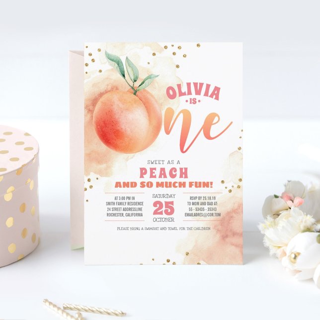 Peach 1:a födelsedagsinbjudan inbjudningar (Skapare uppladdad)