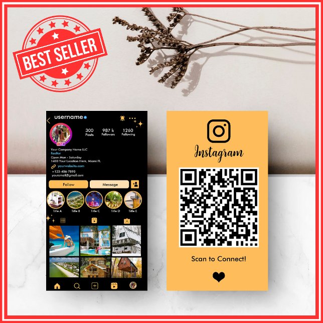 Peach Aesthetic Fastighetsmäklare Instagram QR Visitkort (Skapare uppladdad)