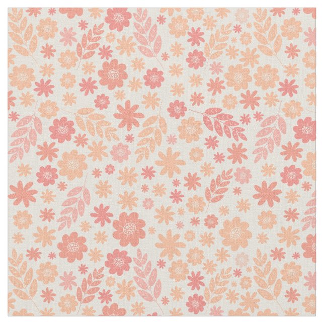 Peach Airy Wildblomme Meadow Mönster Tyg (Närbild)
