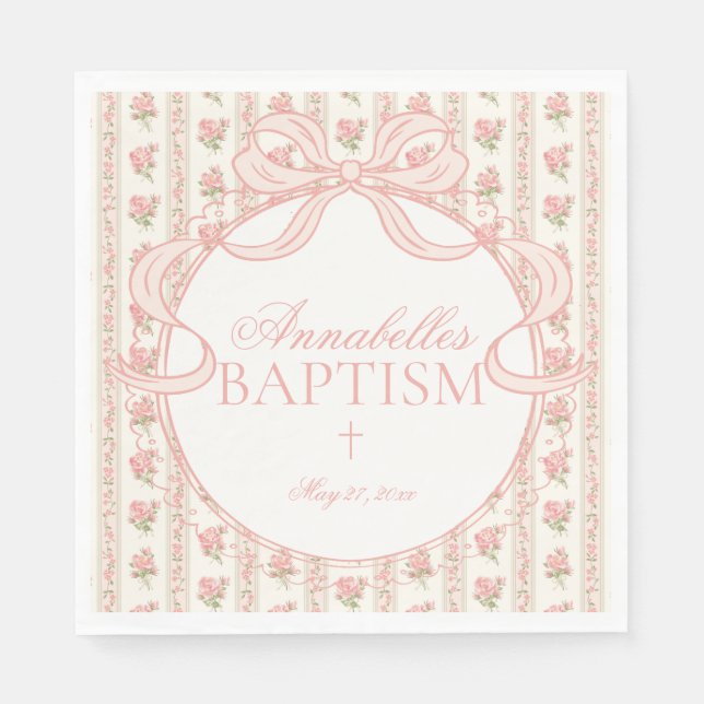 Peach and Beige Fancy Floral Baptism Table Decor Pappersservett (Framsidan)