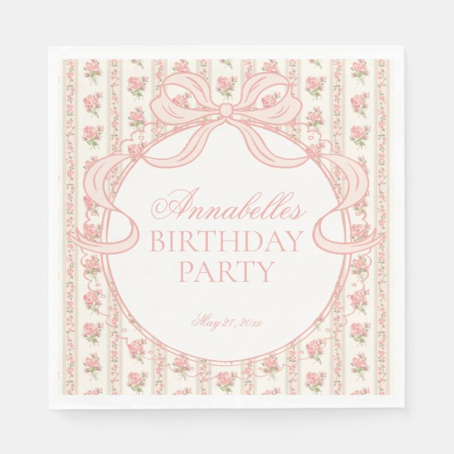 Peach and Beige Fancy Floral Birthday Dessert Pappersservett (Framsidan)