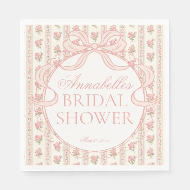 Peach and Beige Fancy Floral Bridal Shower Dessert Pappersservett (Framsidan)