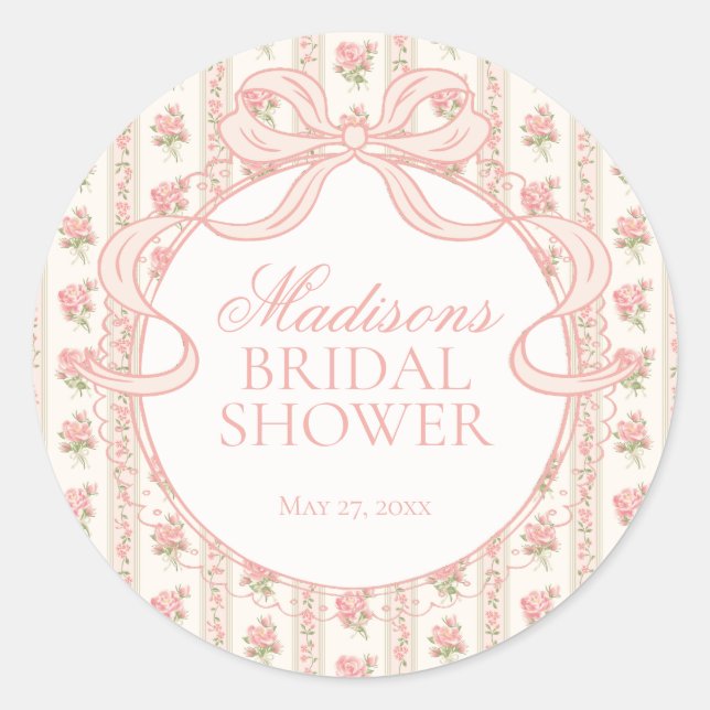 Peach and Beige Fancy Floral Bridal Shower Seal Runt Klistermärke (Framsida)