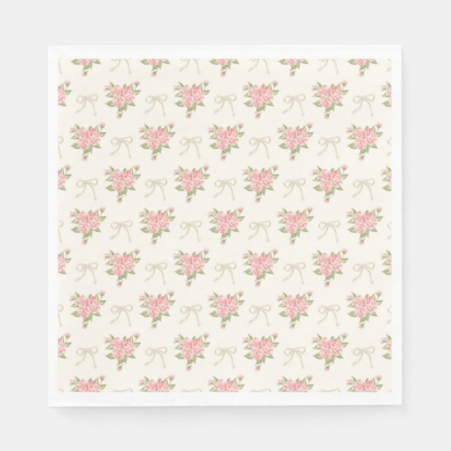 Peach and Beige Vintage Fancy Floral Party Dessert Pappersservett (Framsidan)