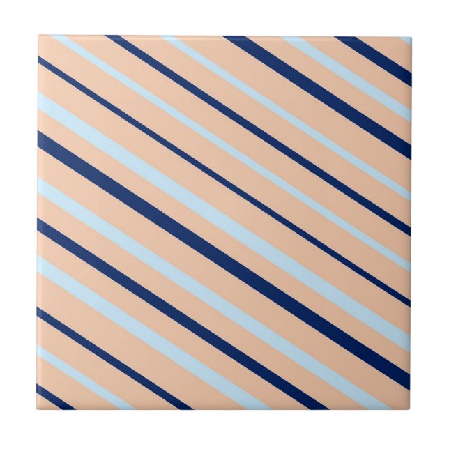 Peach and Blue Diagonal Striped Kakelplatta (Framsidan)