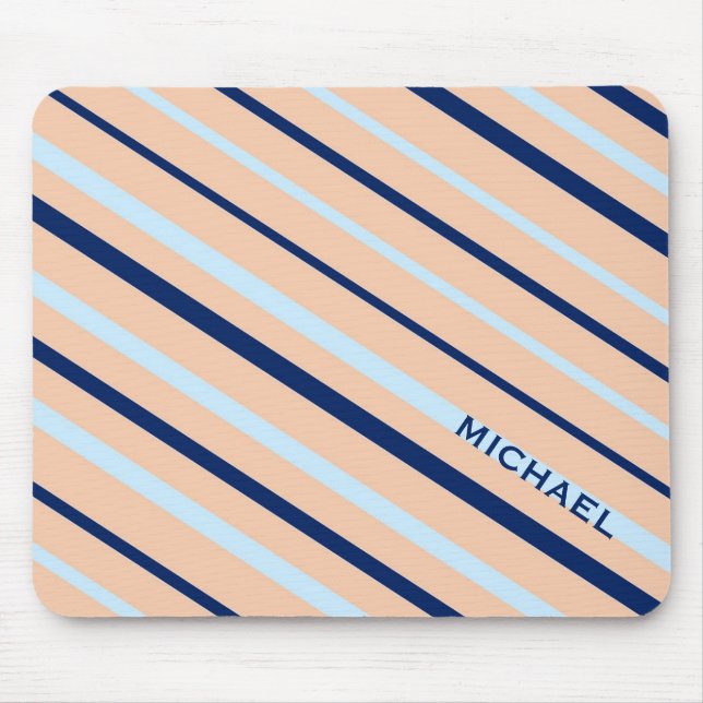 Peach and Blue Diagonal Striped Personalised Musmatta (Framsidan)