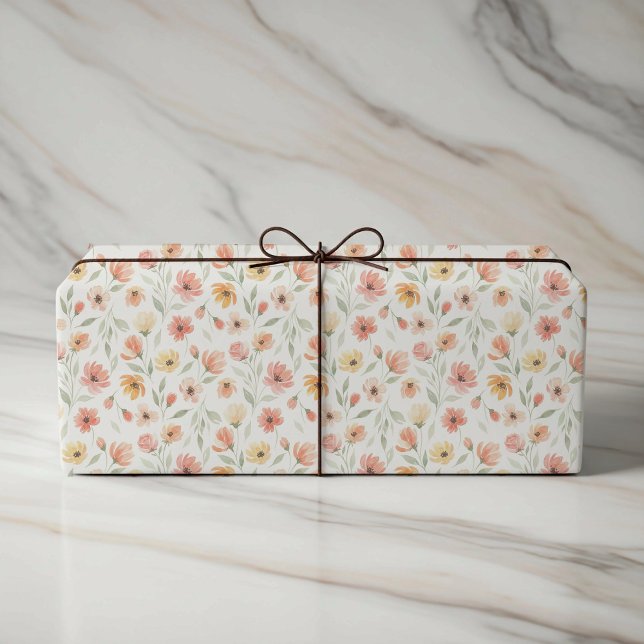 Peach and Coral Floral Wedding Wrapping Paper Presentpapper (Skapare uppladdad)
