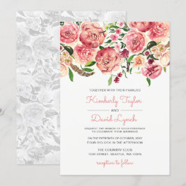 Peach and Coral Flowers Blommigt bröllopsinbjudan Inbjudningar