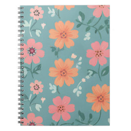 Peach and Coral Summer Wildflower Pattern Anteckningsbok