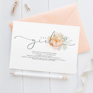 Peach and Cream Blommigt Calligraphy Baby Shower Inbjudningar