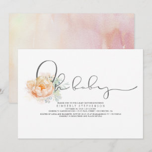 Peach and Cream Blommigt Script Baby Shower Inbjudningar