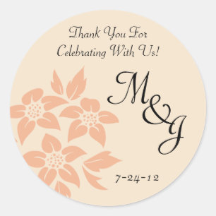 Peach and Cream Damask Wedding-favoritetiketter Runt Klistermärke