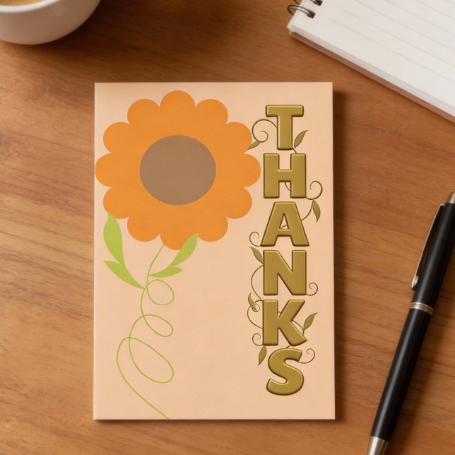 Peach and Gold Flower Thank You Card Anteckningskort (Soft peach tones meet bold gold lettering. Its sweet, stylish, and ready to say thanks your way.)