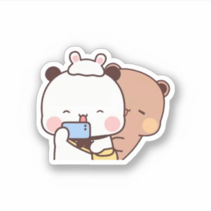 Peach and Goma Mochi Bear Couple Selfie Klistermärken