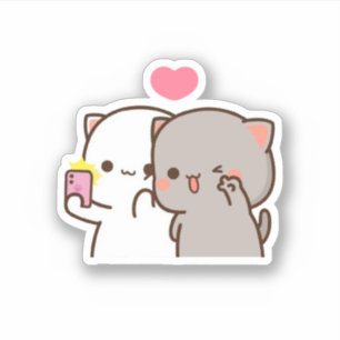 Peach and Goma Mochi Bear Couple Selfie Klistermärken