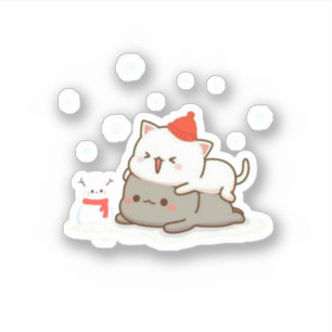 Peach and Goma Mochi Cat, God jul Klistermärken