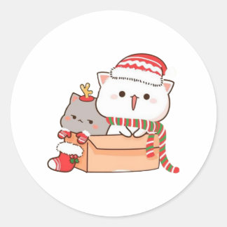 Peach and Goma Mochi Cat, God jul Runt Klistermärke