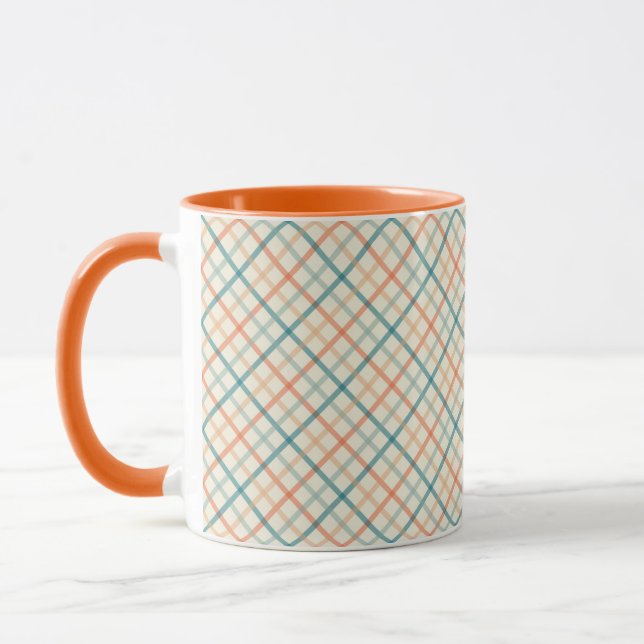Peach and Teal Plaid Design Mugg (Vänster)