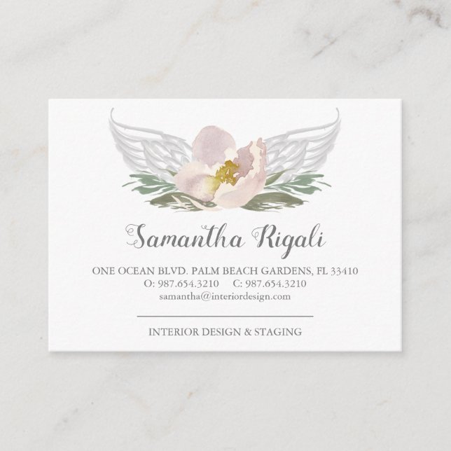 Peach Angel Vingar Blommigt Affärskorts Tilläggskort (Framsida)