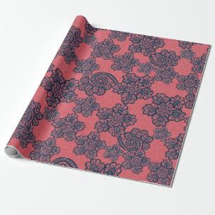 PEACH APRICOT NAVY SNÖRE MÖNSTER WRAPPP PAPPER PRESENTPAPPER