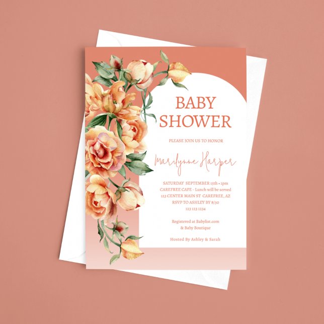 Peach Apricot Peony Baby Shower Inbjudningar (Skapare uppladdad)