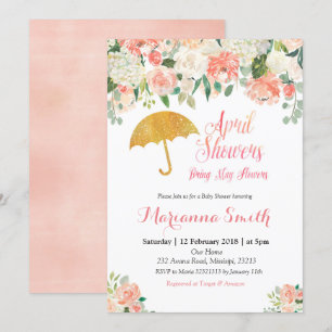 Peach April Shower Get May Flowers bjudning Inbjudningar