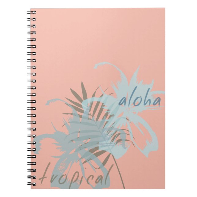 Peach Aqua Blue Tropical Aloha Flowers Anteckningsbok (Framsidan)