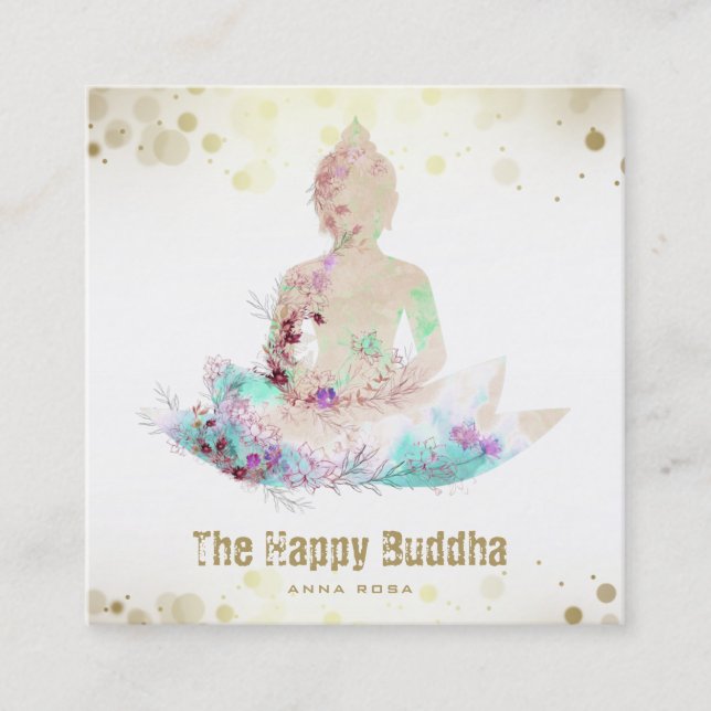 *~* Peach Aqua Buddha QR AP33-Blommigt Lotus Fyrkantigt Visitkort (Framsida)