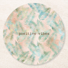 Peach Aqua Grönt Tropical Löv Underlägg Papper Rund