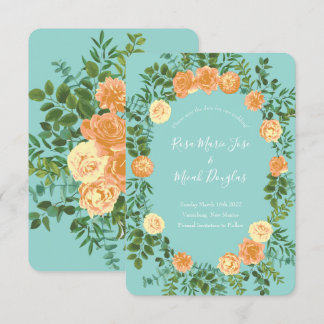 Peach & Aqua Peony Ro Blommigt Bröllop Spara Date Inbjudningar