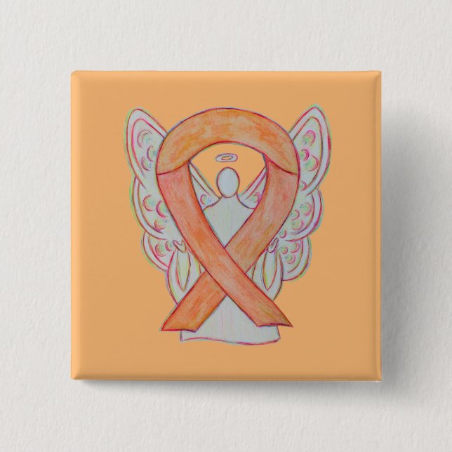 Peach Awareness Ribbon Angel Anpassningsbar Art Pi Knapp (Framsida)