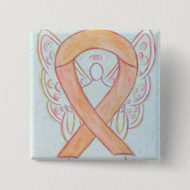Peach Awareness Ribbon Angel Anpassningsbar Art Pi Knapp (Framsida)