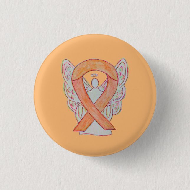 Peach Awareness Ribbon Angel Anpassningsbar Art Pi Knapp (Framsida)