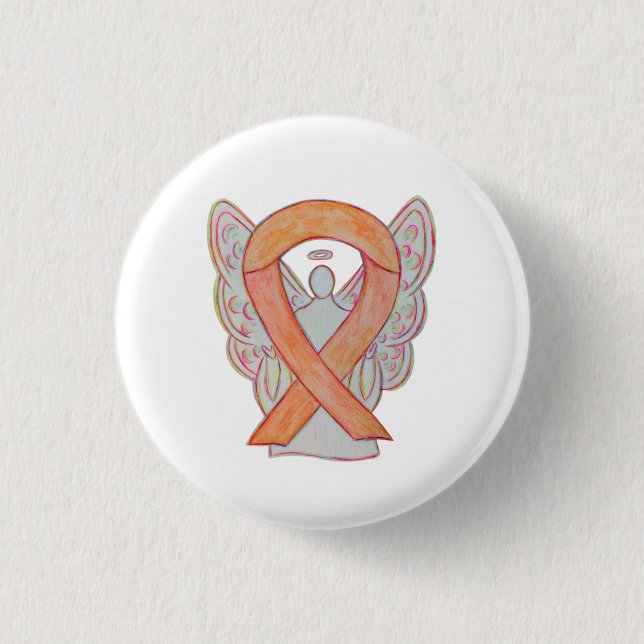 Peach Awareness Ribbon Angel Anpassningsbar Art Pi Knapp (Framsida)