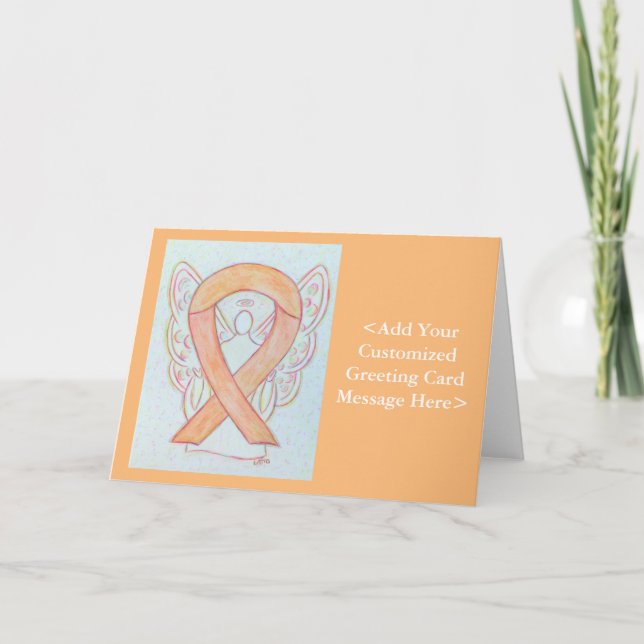 Peach Awareness Ribbon Angel Greeting Cards Kort (Framsida)