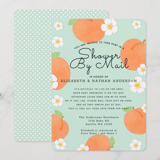 Peach Baby Shower by Mail-inbjudan Inbjudningar (Fram/baksida)