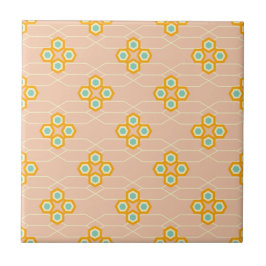 Peach background hexagonal floral pattern  kakelplatta