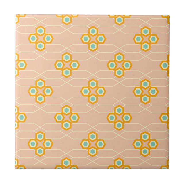 Peach background hexagonal floral pattern  kakelplatta (Framsidan)